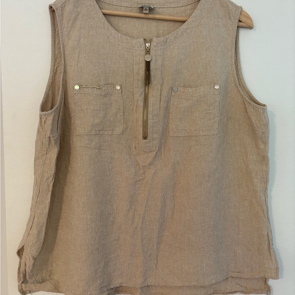 Anne Klein Tan linen Sleeveless Tank Top